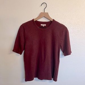 Madewell Burgundy Cotton and Linen Blend Tee Shirt